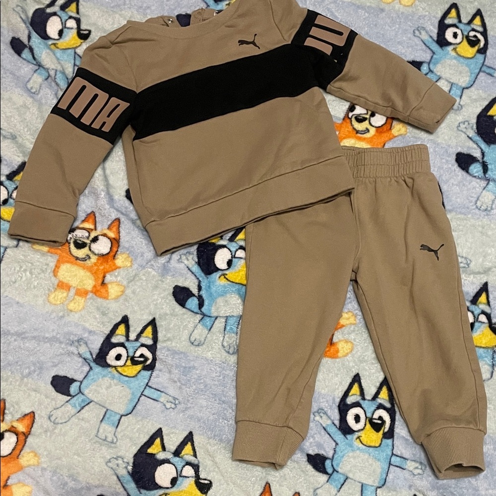 Puma Kids Tan and Black Jogger Set